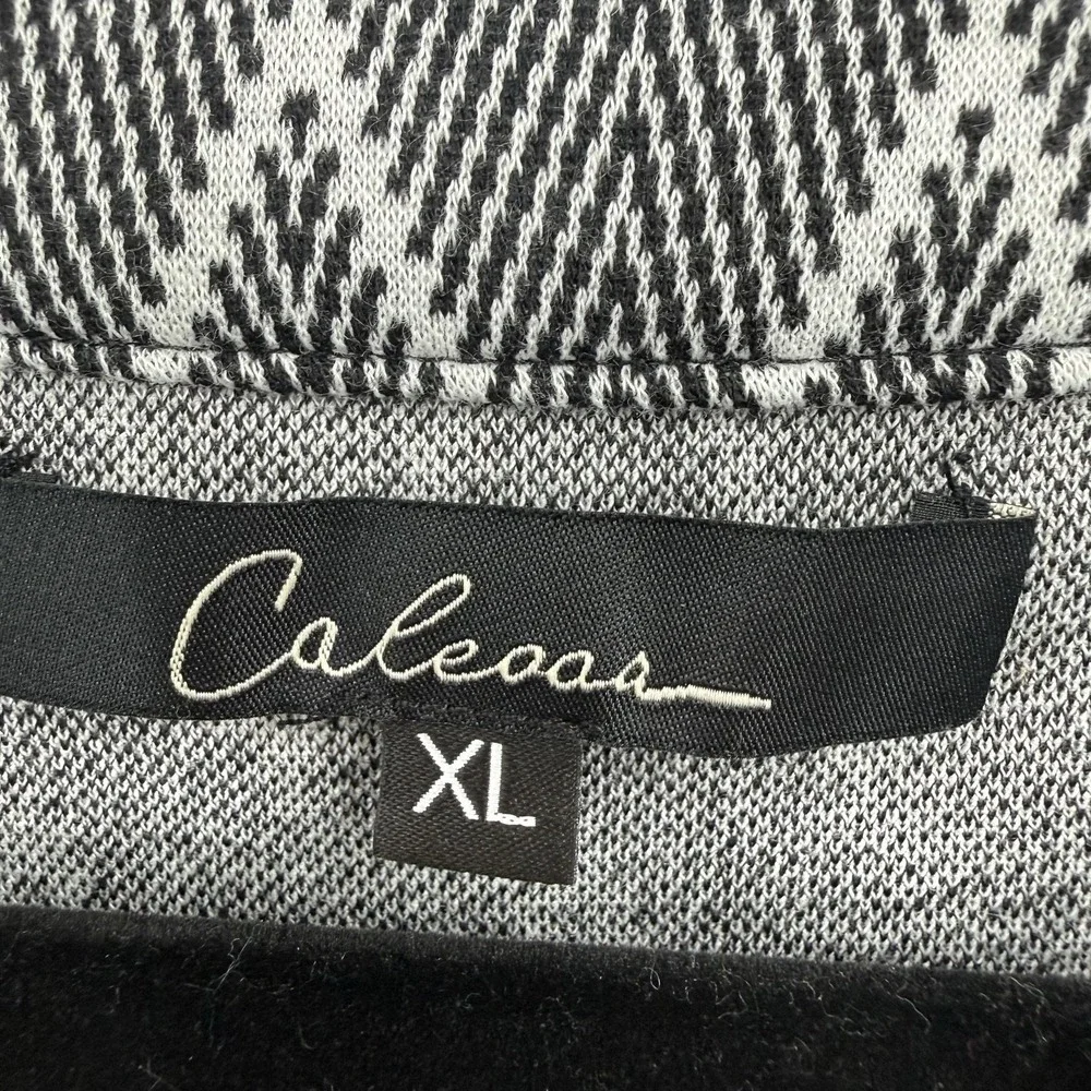Calessa Tunic Shirt Top Womens XL Black Geometric Cowl Neck 3/4 Sleeve Knit